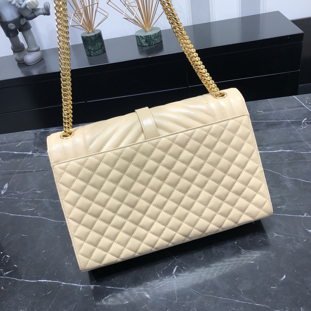 Saint Laurent Envelope Large Grain Quilted Calfskin Handbag Apricot 487198 